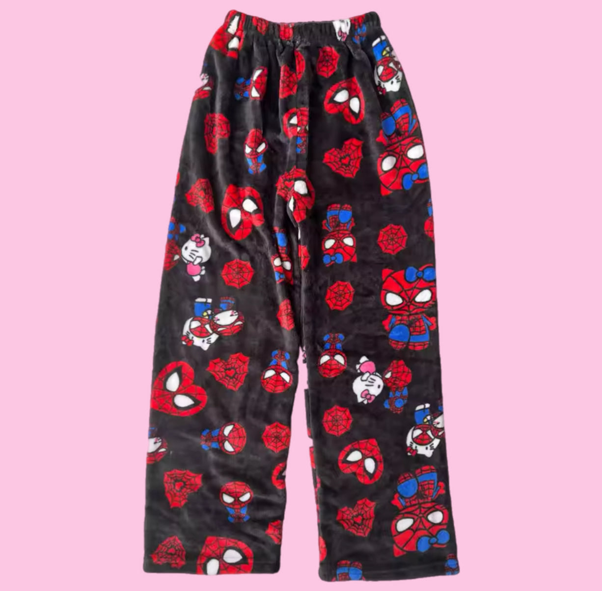 SANRIO HELLO KITTY X SPIDER-MAN FURRY PAJAMA PANTS. ‎