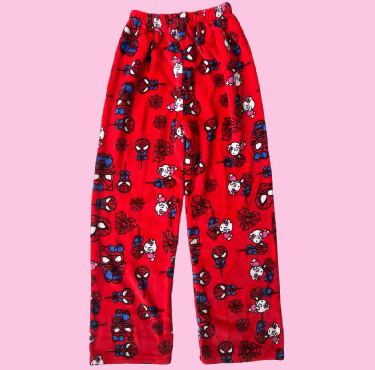 SANRIO HELLO KITTY X SPIDER-MAN FURRY PAJAMA PANTS. ‎